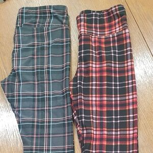 Plaid Leggings Duo - Black with Red & Pink Multi Plaid